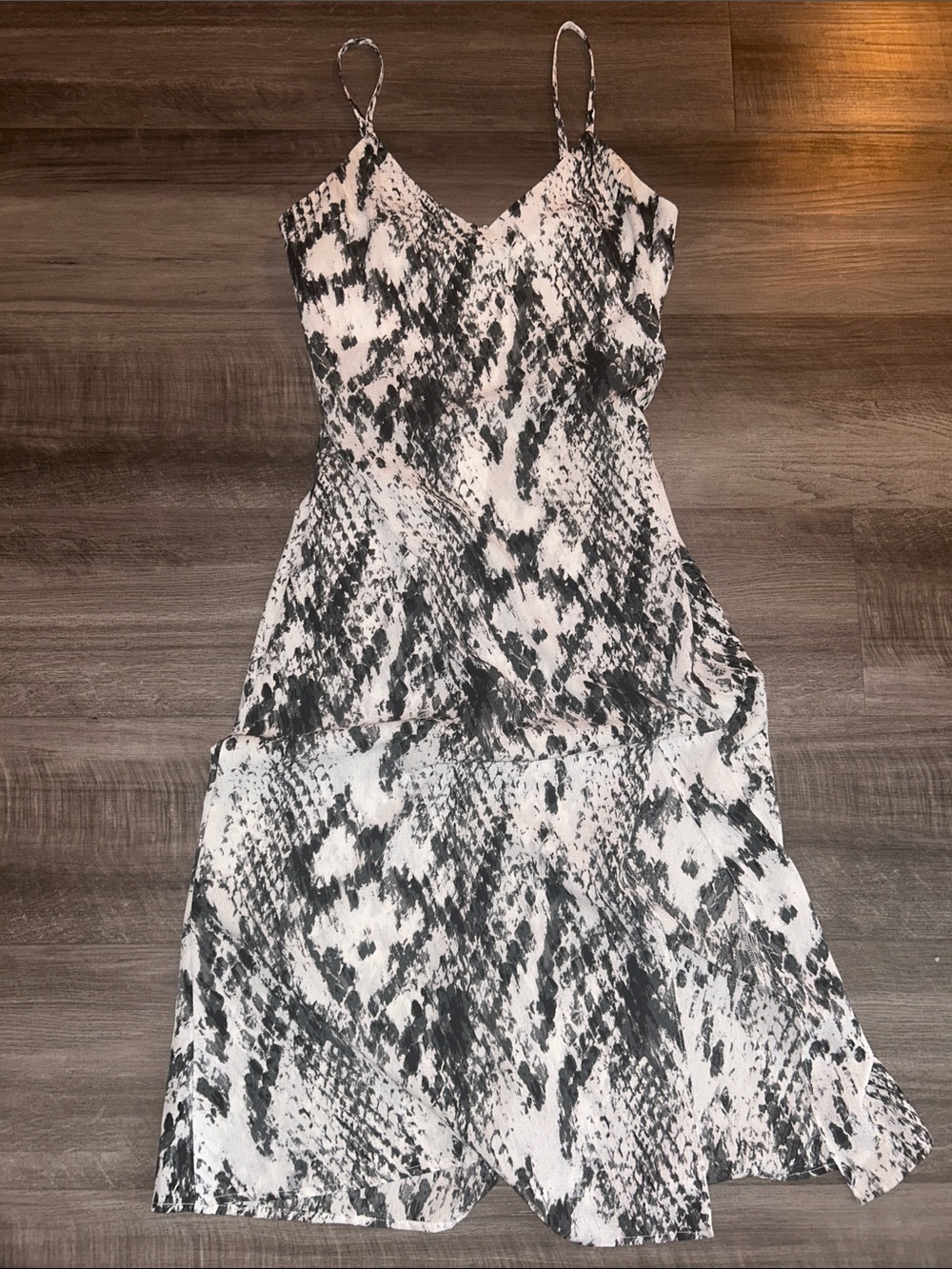 Black and White Snake-Print Midi Slit Dress